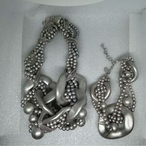Traci Lynn Chunky Silver Tone Necklace and Bracelet Set